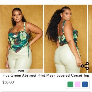 PLT Plus Green Abstract Print Mesh Layered Corset Top!